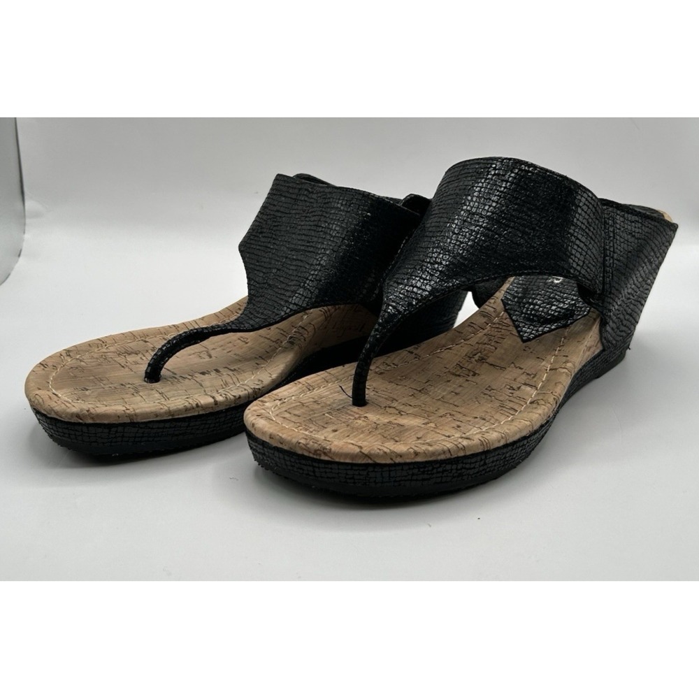 Donald Pliner Donni Metallic Leather Cork Thong Wedge Sandals Womens 9.5M Black